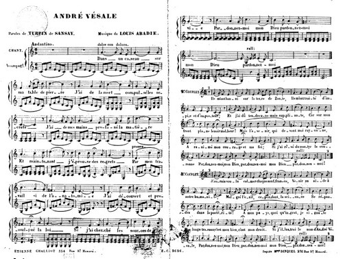 André Vésale sheet music by Luis Abadie. Public Domain