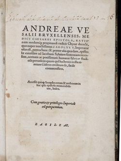 Title page of the Epistle on the China Root by Andreas Vesalius